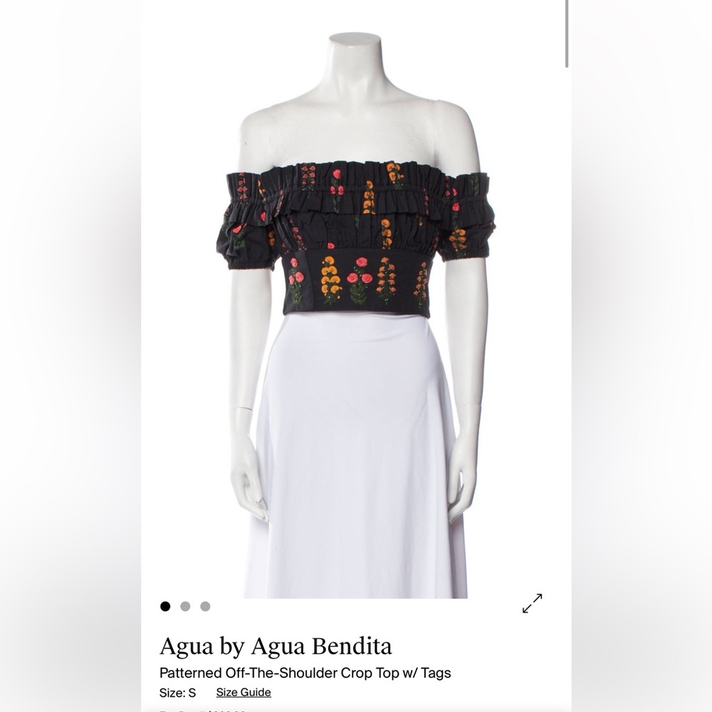 Agua Bendita Black Patterned Off-The-Shoulder Crop Top